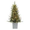 Haute Decor 4.5 Foot Barcelona Blue Spruce Potted Tree with Warm White LED Lights - Cement Gray Patterned Resin Pot view 1
