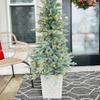 Haute Decor 4.5 Foot Barcelona Blue Spruce Potted Tree with Warm White LED Lights - Cement Gray Patterned Resin Pot view 4