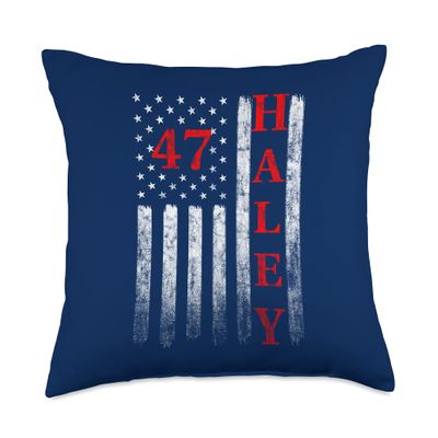 2024 Nikki Haley American Flag President Vintage Faded Worn Throw Pillow