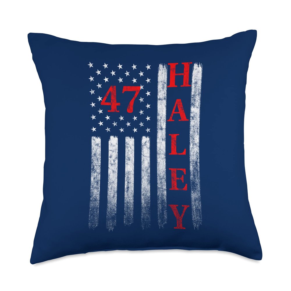 2024 Nikki Haley American Flag President Vintage Faded Worn Throw Pillow