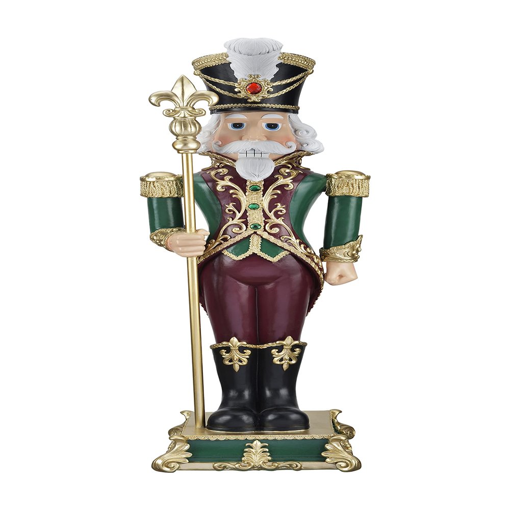 Haute Decor 35 inch Tall Solid Resin Decorative Holiday Nutcracker with Fleur de Lis