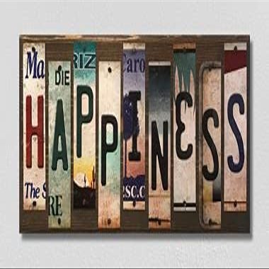 Happiness License Plate Tag Strips Novelty Wood Sign WS-106