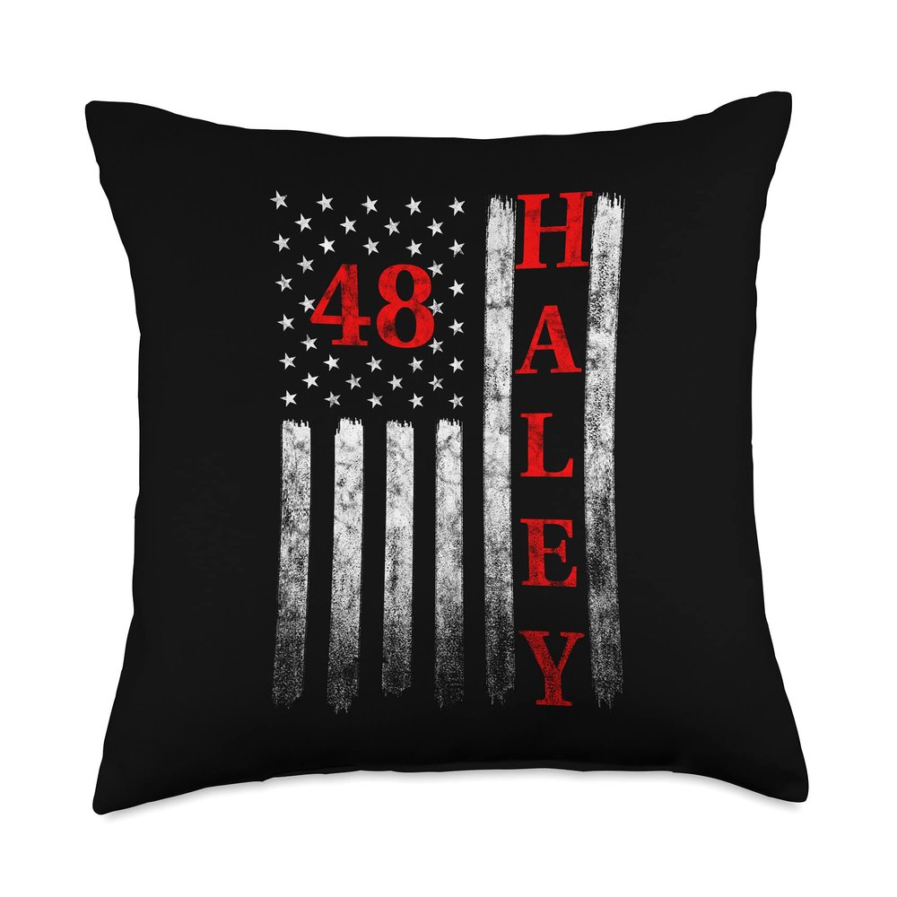 2028 Nikki Haley American Flag President Vintage Faded Worn Throw Pillow