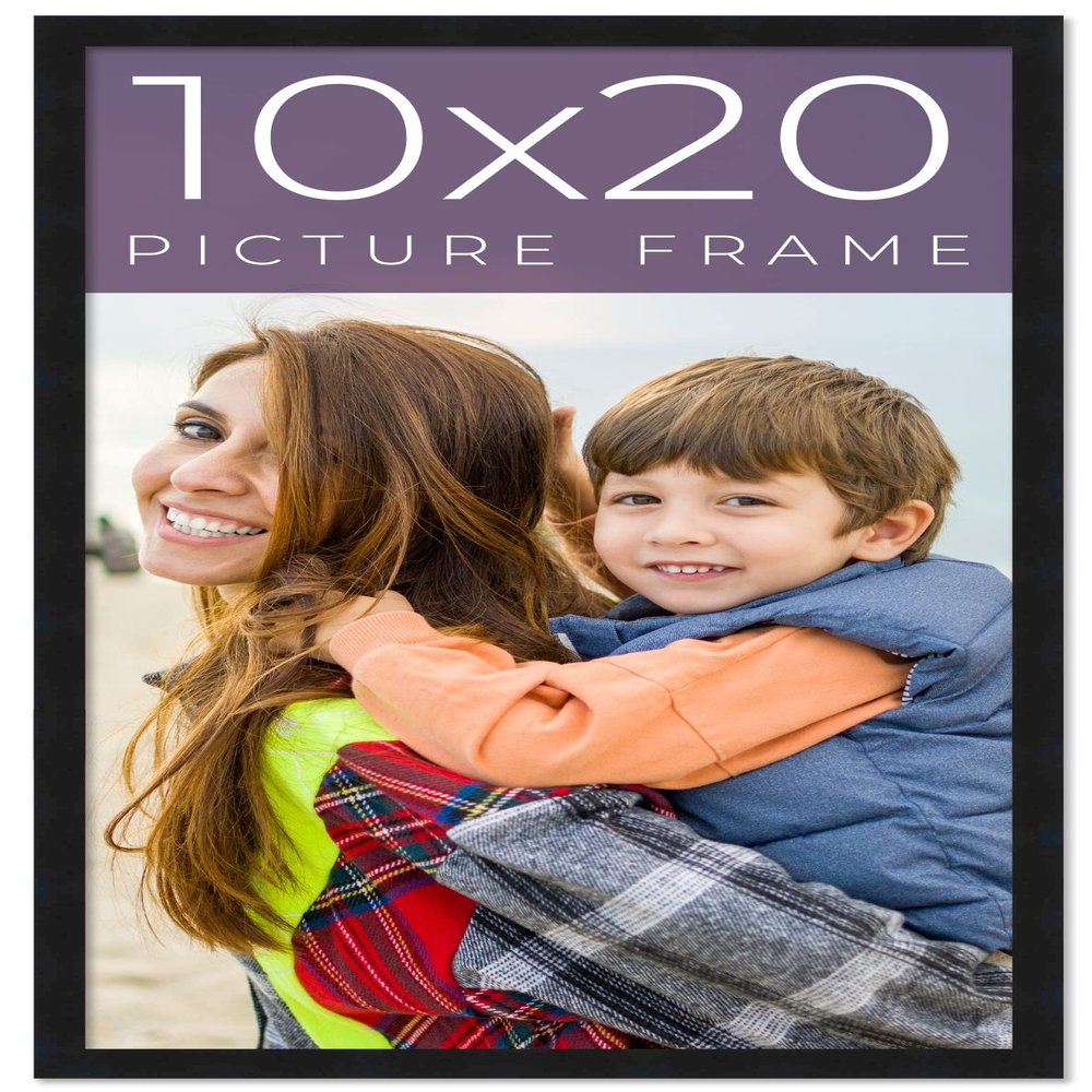 10x20 Frame Black Real Wood Picture Frame Width 0.75 Inches | Interior Frame Depth 0.5 Inches | Black Mid Century Photo Frame Complete with UV Acrylic, Foam Board Backing & Hanging Hardware