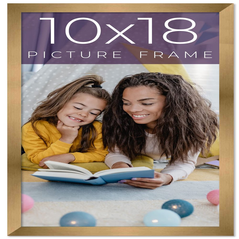 10x18 Frame Gold Bronze Solid Wood Picture Frame Width 0.75 Inches | Interior Frame Depth 0.5 Inches | Complete with UV Acrylic Plexiglass, Foam Board Backing & Hanging Hardware