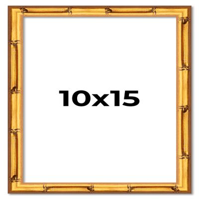 10x15 Frame Gold Bamboo Solid Wood Picture Frame | 1 Inch Moulding Width | Interior Frame Depth 0.75 Inches | Complete with UV Acrylic Plexiglass, Foam Board Backing & Hanging Hardware