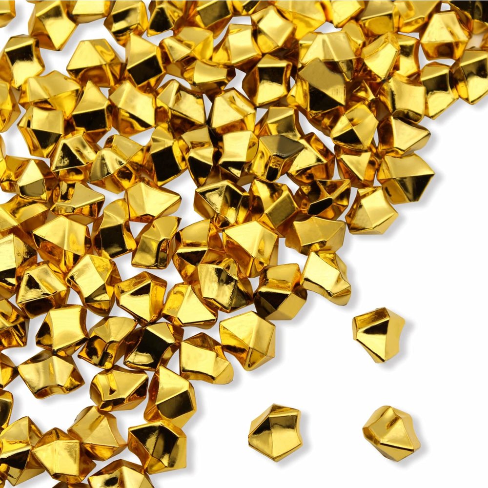 PMLAND Clear Fake Ice Rocks 550 Pcs Large Gold Acrylic Gems Crushed Plastic Diamonds, 3 Lbs / 2.25 Quarts Bulk Vase Filler for Centerpieces Wedding Theme Dcor Wedding Table Scatter