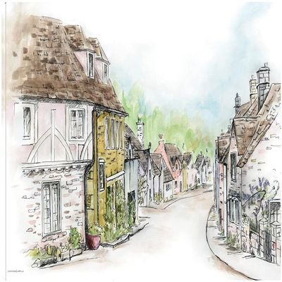 Fine Art Canvas Village Canvas Wall Decor by Artist Kamdon Kreations for Living Room, Bedroom, Bathroom, Kitchen, Office, Bar, Dining & Guest Room - Ready to Hang - 20 in x 15 in