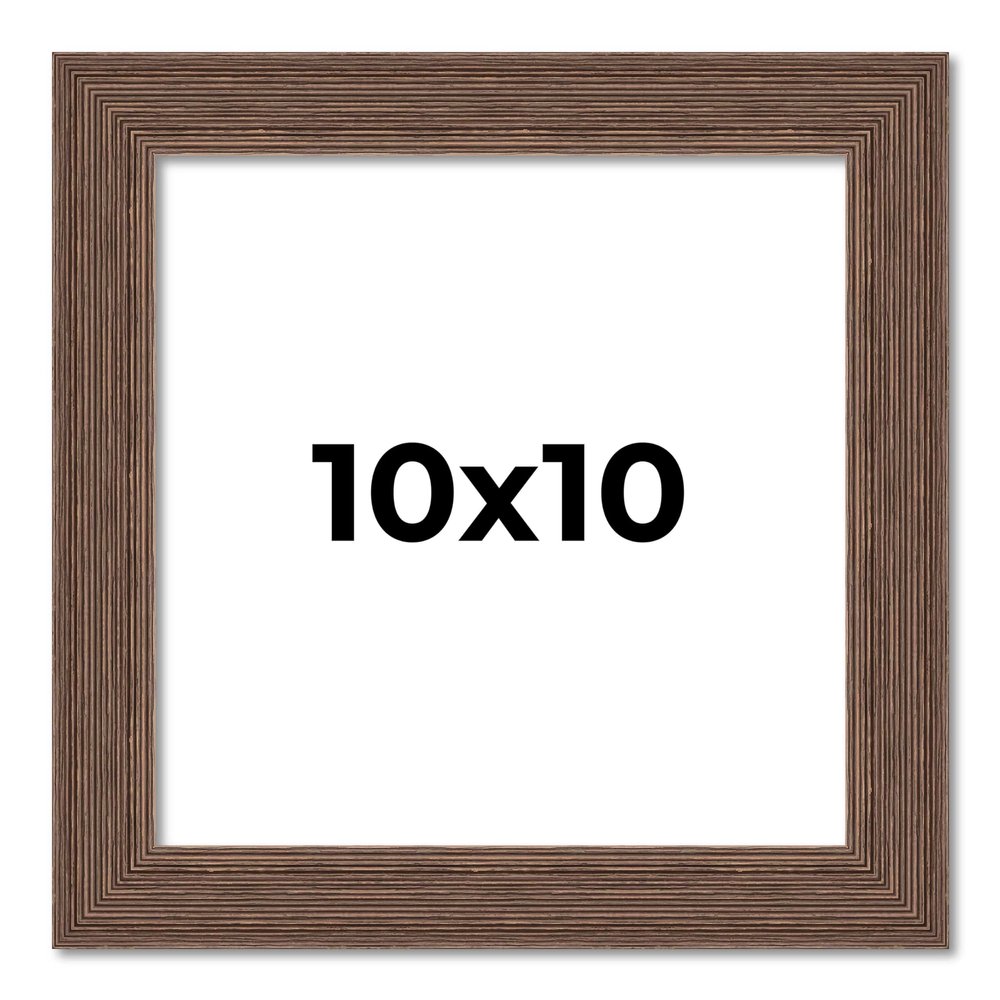 10x10 Frame Brown Farmhouse Solid Wood Picture Frame Width 1.5 Inches | Interior Frame Depth 0.5 Inches | Rustic Barnwood Brown Distressed Frame with UV Acrylic, Foam Board Backing & Hanging Hardware