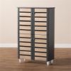 BOWERY HILL Mordern Two-Tone Oak Wood 4-Door Shoe Cabinet in Dark Gray view 3