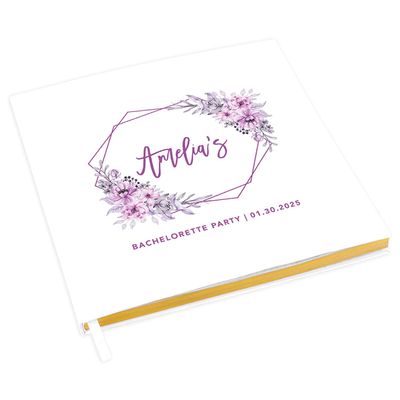 Andaz Press Personalized Geometric Lavender Florals Bachelorette Party Scrapbook Notebook Photo Keepsake Guest Book DIY Photo Album Memory Book Gift for The Bride to Be 120 Pages 8.5 x 8.5-Inches