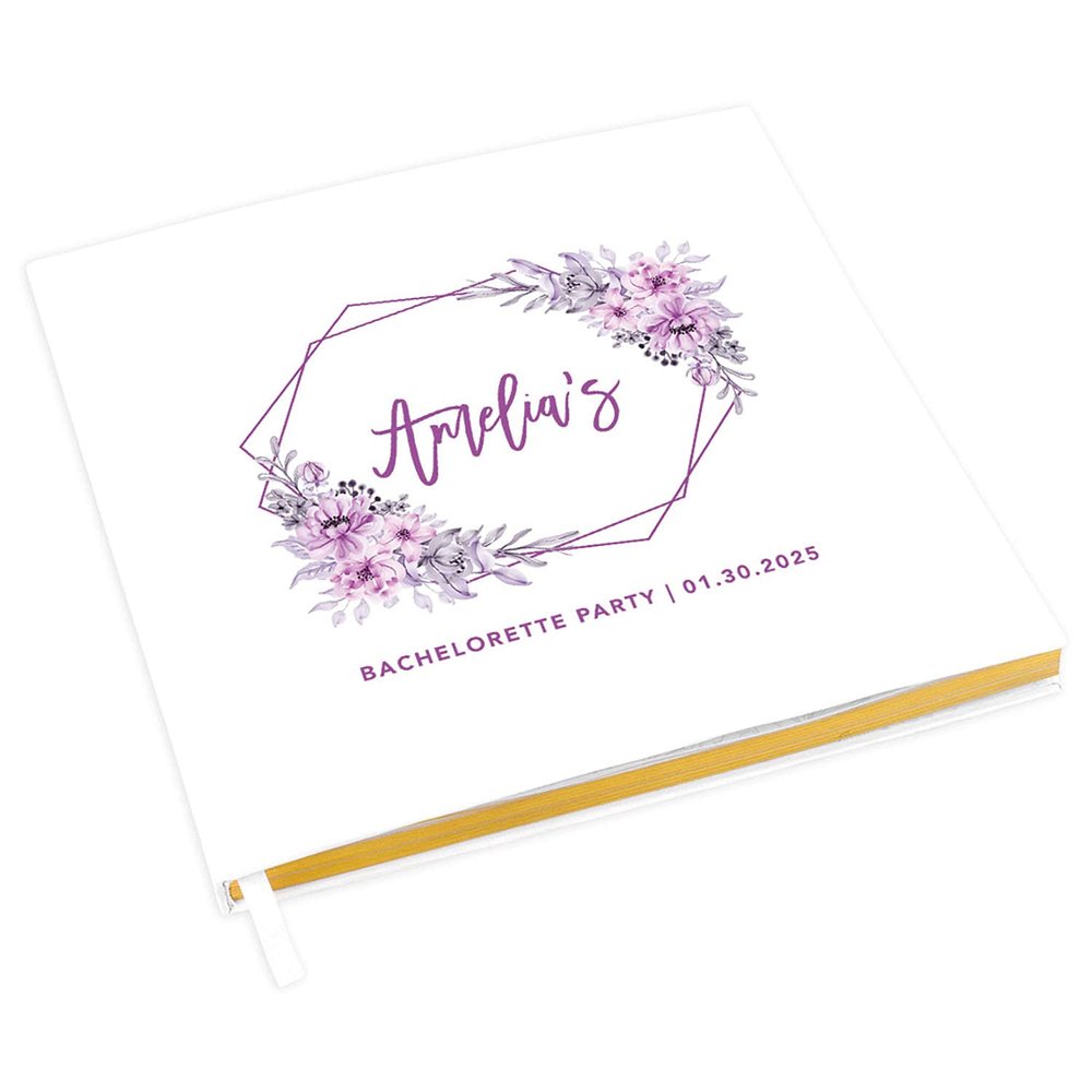 Andaz Press Personalized Geometric Lavender Florals Bachelorette Party Scrapbook Notebook Photo Keepsake Guest Book DIY Photo Album Memory Book Gift for The Bride to Be 120 Pages 8.5 x 8.5-Inches