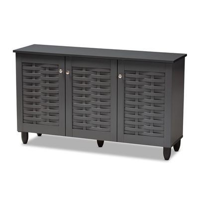 BOWERY HILL 3-Door Wood Entryway Shoe Cabinet in Dark Gray