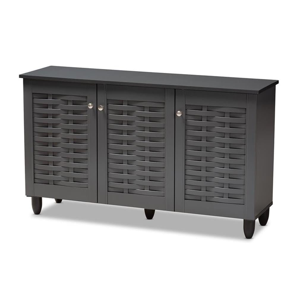 BOWERY HILL 3-Door Wood Entryway Shoe Cabinet in Dark Gray