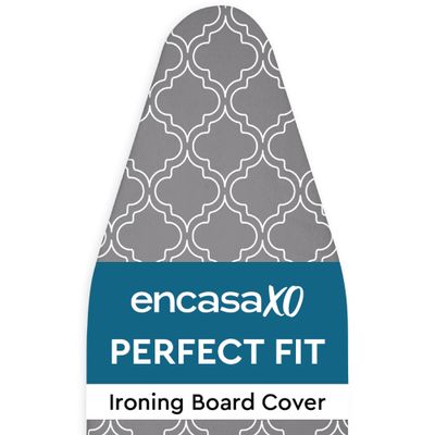 Encasa XO Ironing Board Cover and Pad 49"x18" Standard Size - Thick 3mm Felt Padded Iron Board Cover with Padding, Scorch & Stain Resistant Cotton, Heavy Duty Drawstring, Snug Fit - Grey Tiles