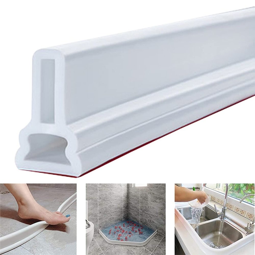AWERQ Collapsible Shower Threshold Water Dam Silicone Shower Barrier, Wet Room Bathroom Shower Door Dam Water Stopper, Floor Water Stopper Strip Dry and Wet Separation,