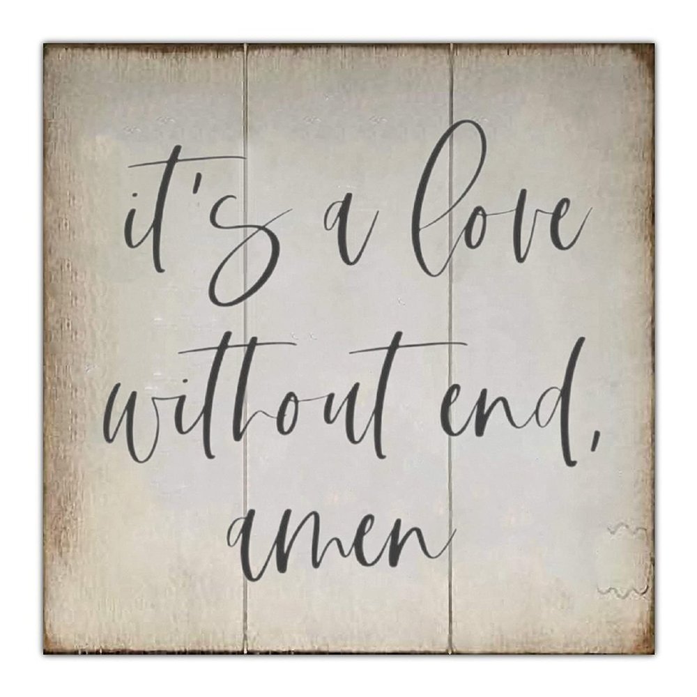Aihesui Wood Signs Wall Hanging Wall Decoration It's a Love Without End Amen Sign for Living Room Kitchen Batheroom Bedroom Office School 12x12inch, White