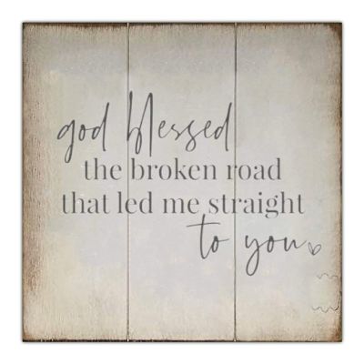 Aihesui Wood Signs Wall Hanging Wall Decoration God Blessed the Broken Road Sign for Living Room Kitchen Batheroom Bedroom Office School 12x12inch