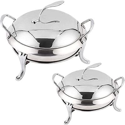 Helikim Chafing Dish Set of 2, Stainless Steel Round Buffet Chafer for Catering Party Wedding Dinner Serving Buffet Warmer with Pans and Fuel Holders,18cm