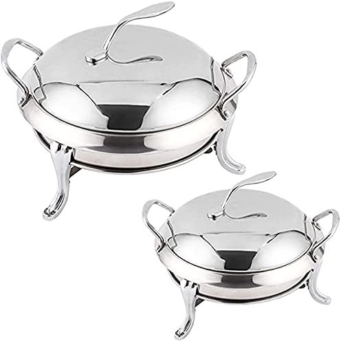 Helikim Chafing Dish Set of 2, Stainless Steel Round Buffet Chafer for Catering Party Wedding Dinner Serving Buffet Warmer with Pans and Fuel Holders,20cm