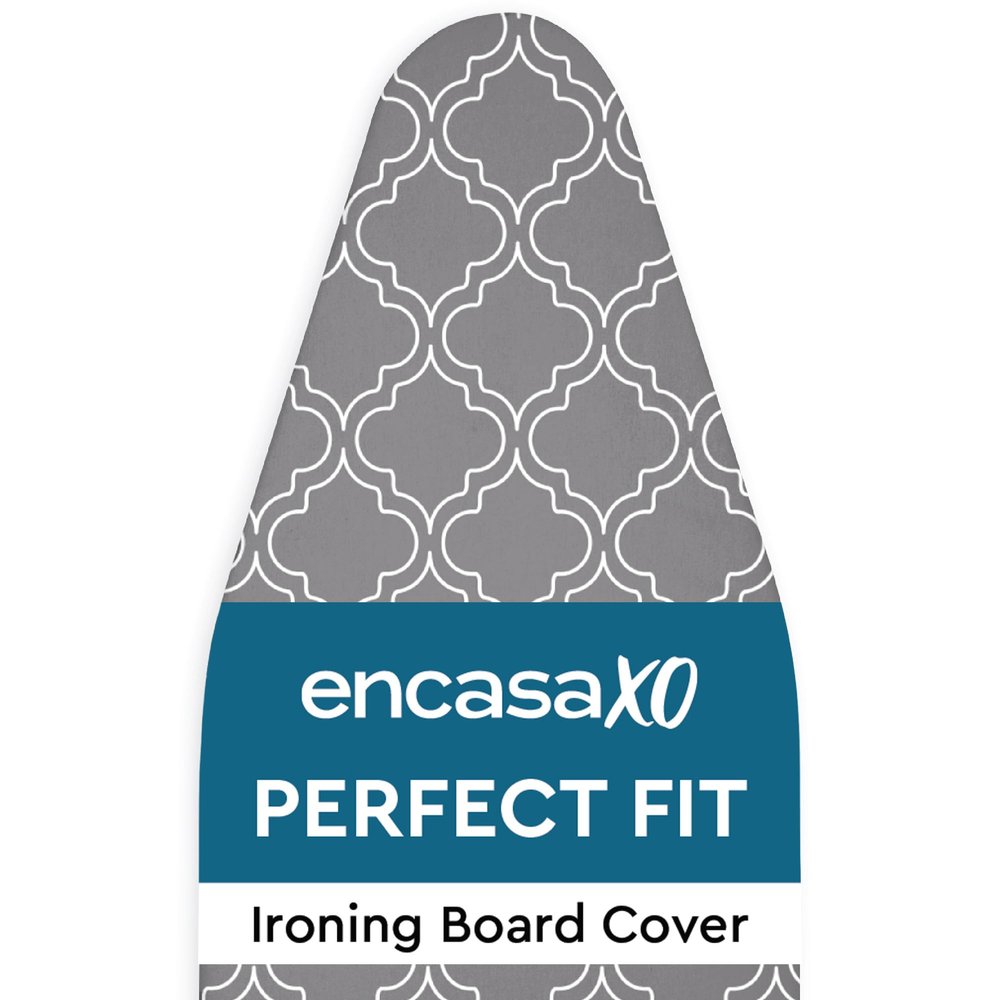 Encasa XO Ironing Board Cover and Pad 54"x15" Standard Size - Thick 3mm Felt Padded Iron Board Cover with Padding, Scorch & Stain Resistant Cotton, Heavy Duty Drawstring, Snug Fit - Grey Tiles