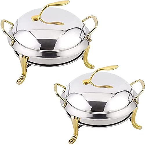 2 Pack Stainless Steel Round Buffet Chafer with Pans and Fuel Holders for Home and Restaurant Chafing Dish Catering Warmer Set,20cm