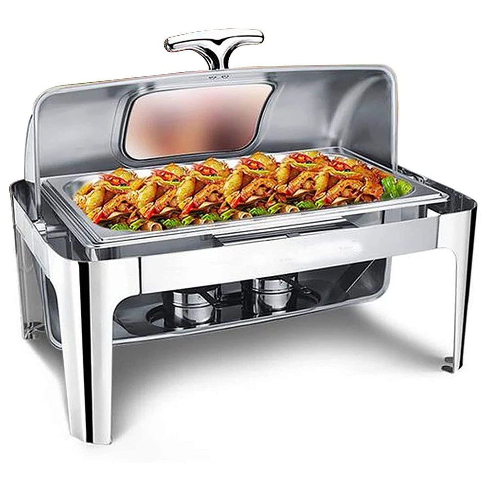 Stainless Steel Buffet Chafing Dish 9L Food Warmer Heat Container with Catering Trays, Water Pan and Fuel Holders for Wedding, Parties