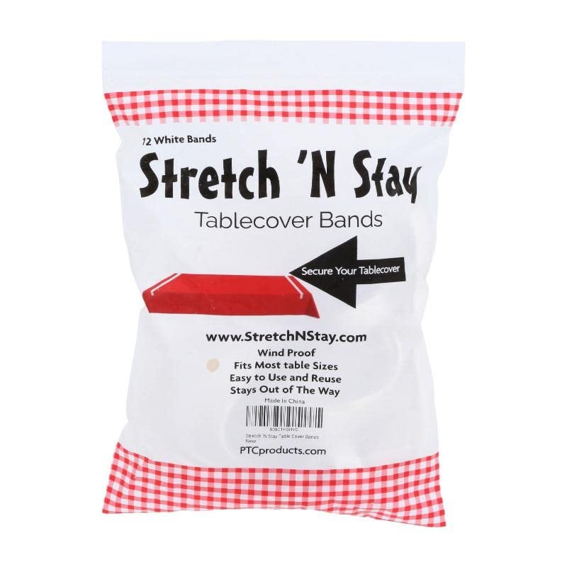 Easily Secure Any Table Cloth or Plastic Table Cover. Table Cloth Holder with no Bulky Table Clips, bungees or Table Weights, Simply Stretch Over the Table Ends to Secure Cloth or Plastic Cover.