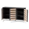 BOWERY HILL Modern Shoe Cabinet, Two-Tone Oak and Dark Gray Finish, 3-Door Design with 4 Shelves, Particle Board Construction, Ventilated Doors, Magnetic Closures, Storage for Up to 14 Pairs, Indoor view 2