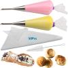 2Pcs Cream Icing Piping Nozzle Tip Stainless Steel,Long Puff Nozzle Tip with 50Pcs Disposable Pastry Piping Bags Cupcake and Puff Filling Kit Decorating Tool Supplies view 1