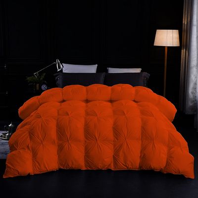Orange - All-Season Goose Down Pinch Pleated Comforter Oversized Queen Size ,100% Long Staple Cotton 500 GSM Fill Power and Feather Down-Proof Fluffy Baffle Box Stitched Comforter Only (1 Piece)