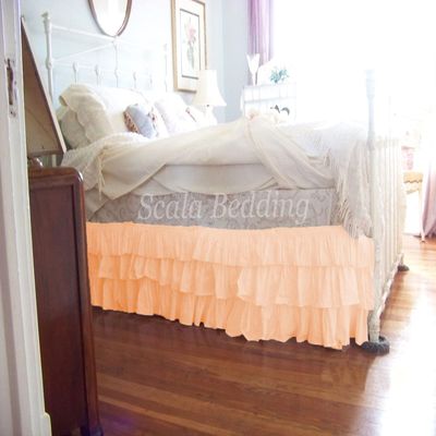 1 Piece Solid 30" Drop Split Corner Multi Ruffle Bed Skirt 600TC Egyptian Cotton (Peach, Full)