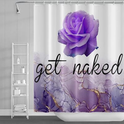 DORCEV 72x84inch Get Naked Shower Curtain Purple Elegant Flower Chic Marble Texture Golden Dust Aesthetic Modern Artwork Bath Curtain for Woman Girly Bathroom Bathtub Liner Decor Polyester with Hooks