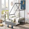 Wooden House Bed Full Size Daybed with Twin Size Trundle Bed, Platform Bed with Roof, Can be Decorated, Solid Wood House Bed Frame for Kids, Teen, Toddler (Gray) view 3