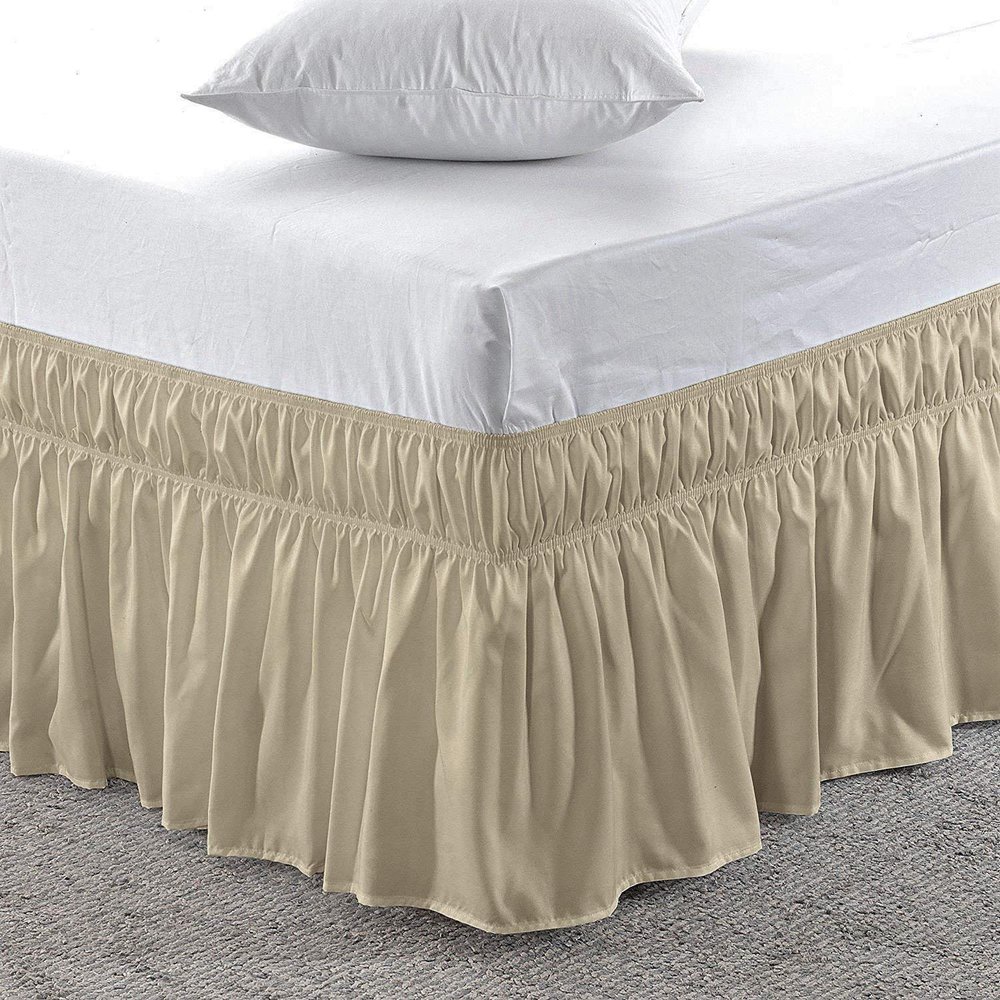Amuze Bedding Easy Fit Elastic Wrap Around Ruffled BedSkirt Recron Drop Length 15 Inches (Taupe,Twin)