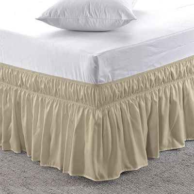 Amuze Bedding Easy Fit Elastic Wrap Around Ruffled BedSkirt Recron Drop Length 15 Inches (Taupe,Twin XL)