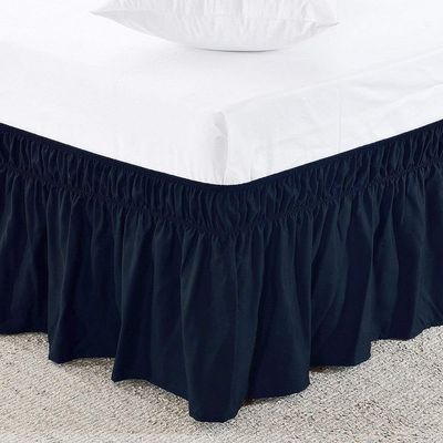 Amuze Bedding Easy Fit Elastic Wrap Around Ruffled BedSkirt Recron Drop Length 15 Inches (Navy Blue,Expanded Queen)