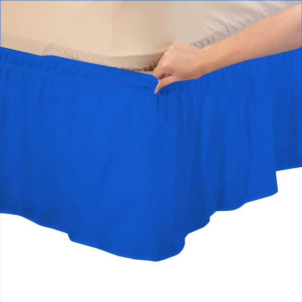 Amuze Bedding Easy Fit Elastic Wrap Around Ruffled BedSkirt Recron Drop Length 15 Inches (Royal Blue,Expanded Queen)