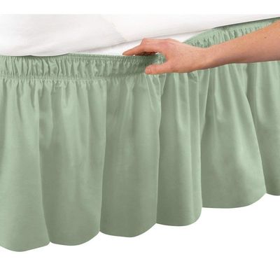 Amuze Bedding Easy Fit Elastic Wrap Around Ruffled BedSkirt Recron Drop Length 15 Inches (Sage,Expanded Queen)