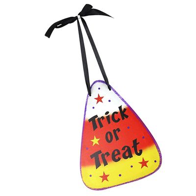 Halloween Door Sign Wooden Trick or Treat Hanging Sign Halloween Welcome s Candy Corn Door Hanger for Home Front Haunted House Party Supplies- CANDY