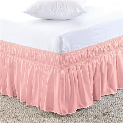 Amuze Bedding Easy Fit Elastic Wrap Around Ruffled BedSkirt Recron Drop Length 15 Inches (Peach,Twin)