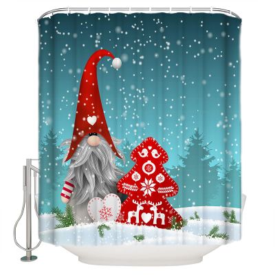 ALAGEO Gnome Shower Curtain Christmas Gnome Shower Curtains for Bathroom Decor, Red Christmas Tree for Christmas Decoration Bath Curtains Sets with Hooks Waterproof Extra Long 72" x 84"