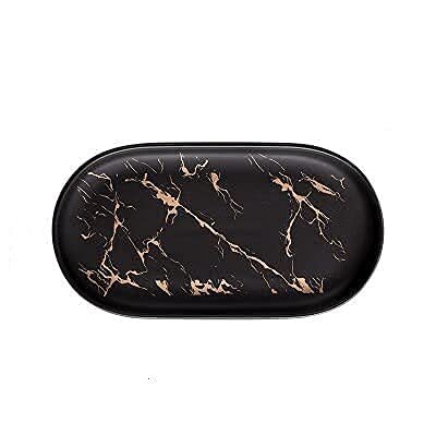 Crysdaralovebi Ceramic Imitation Marble Bathroom Accessory Set Washing Tools Bottle Mouthwash Cup Soap Toothbrush Holder Household Articles (Tray 1)