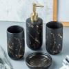 Crysdaralovebi Imitation Marble Ceramics Bathroom Accessories Set Soap Dispenser/Toothbrush Holder/Tumbler/Soap Dish Bathroom Products (4pcs-Black) view 1