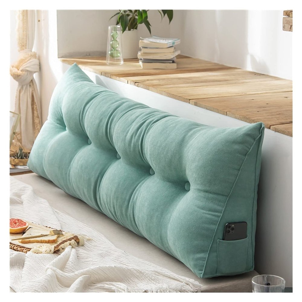 AYLYHD Large Reading Pillow Removable Headboard Upholstered Bedside Back Cushions Sofa Bed Upholstered Headboard Soft Double Lumbar Support Cushion (Color : Blue, Size : 60x50x20cm)