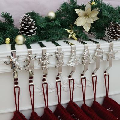Christmas Stocking Holder for Mantle Set of 8, Reusable Christmas Stocking Hooks, No-Damage Xmas Hanger for Fireplace mantle Grip Stand Christmas Decoration Ornaments Hanging Sliver Shelf Floor