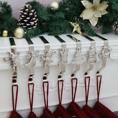 Christmas Stocking Holder for Mantle Set of 7, Reusable Christmas Stocking Hooks, No-Damage Xmas Hanger for Fireplace mantle Grip Stand Christmas Decoration Ornaments Hanging Sliver Shelf Floor