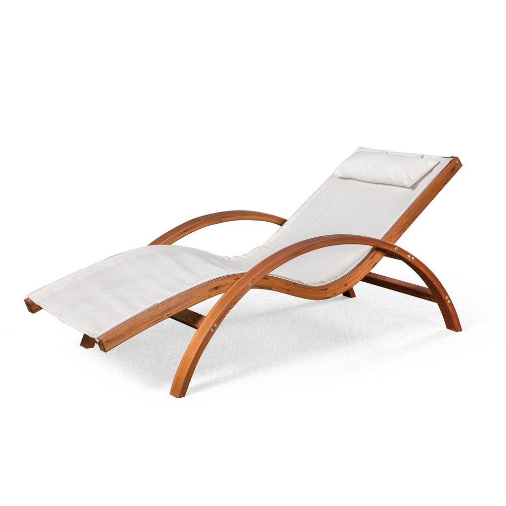 Island Retreat Bentwood Breeze Luxury Chaise Lounger  Pool Lounge Chair with Weatherproof Wood Frame, Breathable Fabric & Pillow  Deck, Patio, Poolside or Outdoor Furniture, Teak & White