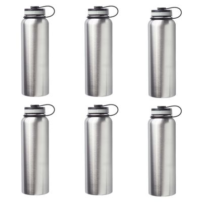 6 Stainless Steel Vacuum Water Bottles Set, 41 oz. - Double wall - Silver