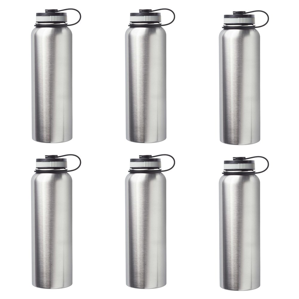 6 Stainless Steel Vacuum Water Bottles Set, 41 oz. - Double wall - Silver